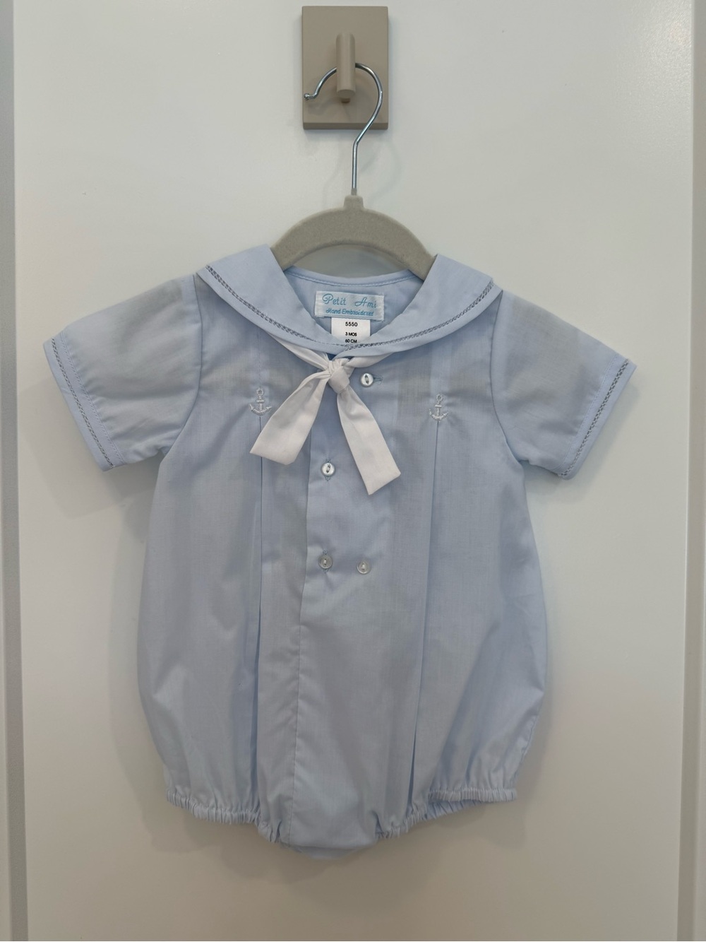 Petit Ami Light Blue and White Sailor Collar Baby Bubble
